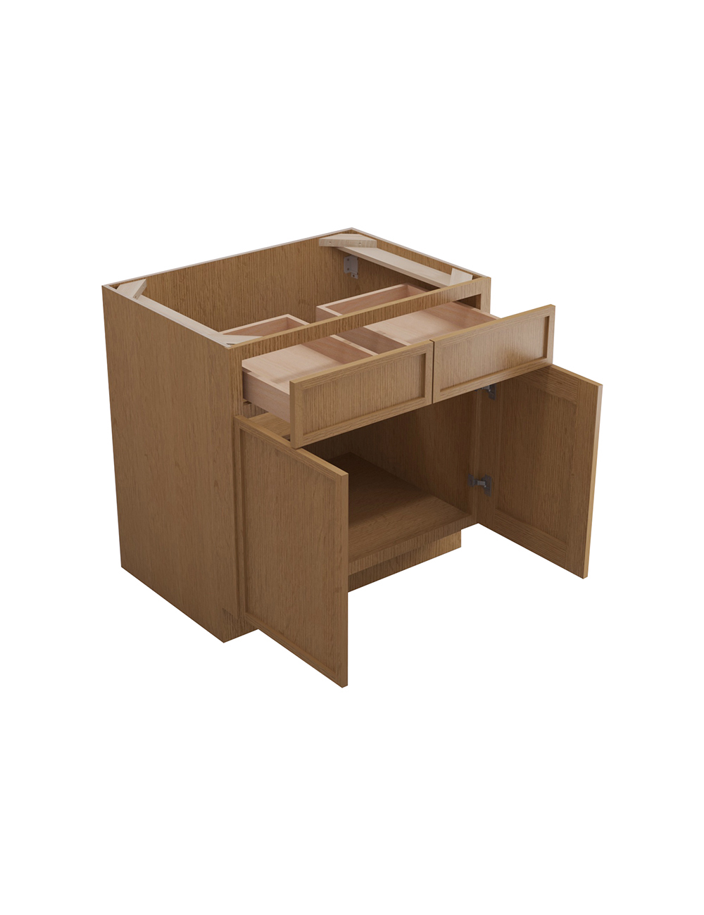 PH-B33B: Petit Oak Shaker 33″ 2 Drawer 2 Door Base Cabinet