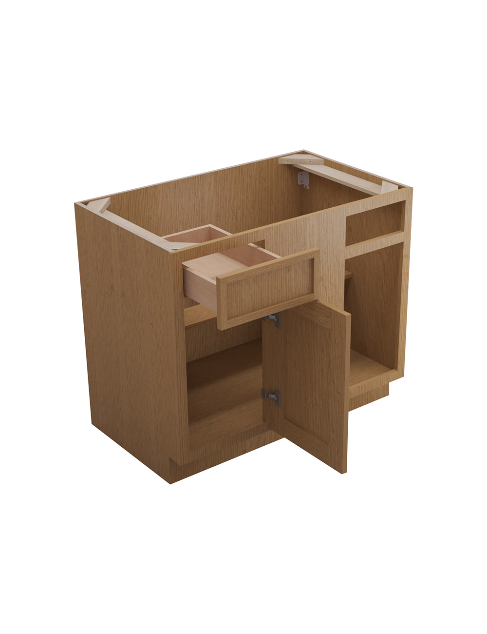 PH-BBLC42/45-39″ W: Petit Oak Shaker 42″ 1 Drawer 1 Door Blind Corner Base Cabinet
