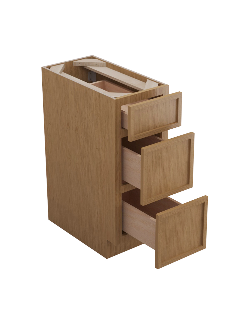 PH-DB12(3): Petit Oak Shaker 12″ 3 Drawer Base Cabinet