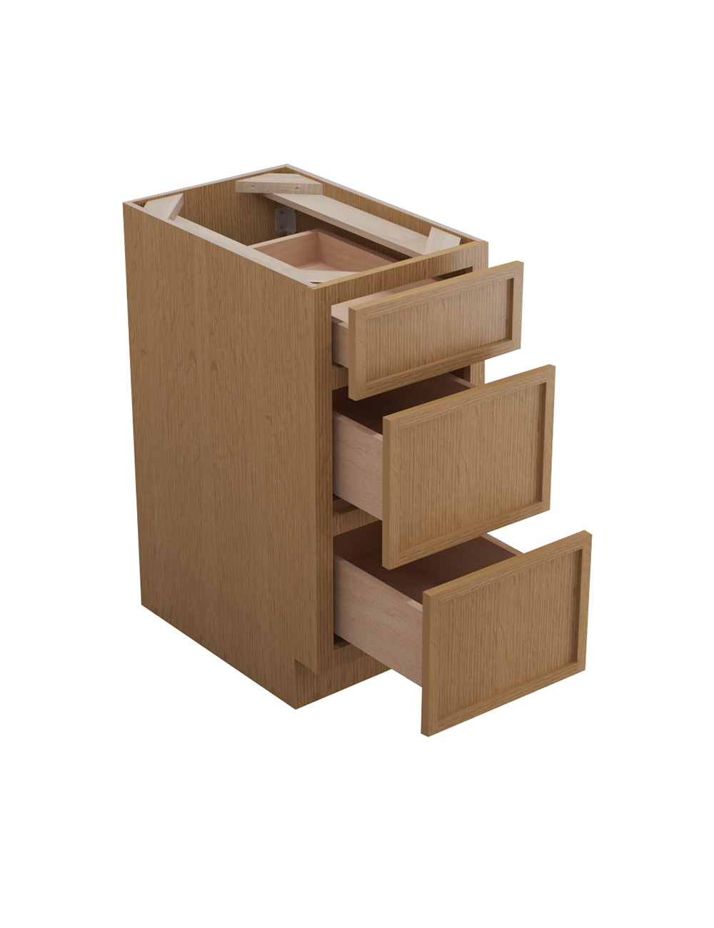 PH-DB15(3): Petit Oak Shaker 15″ 3 Drawer Base Cabinet