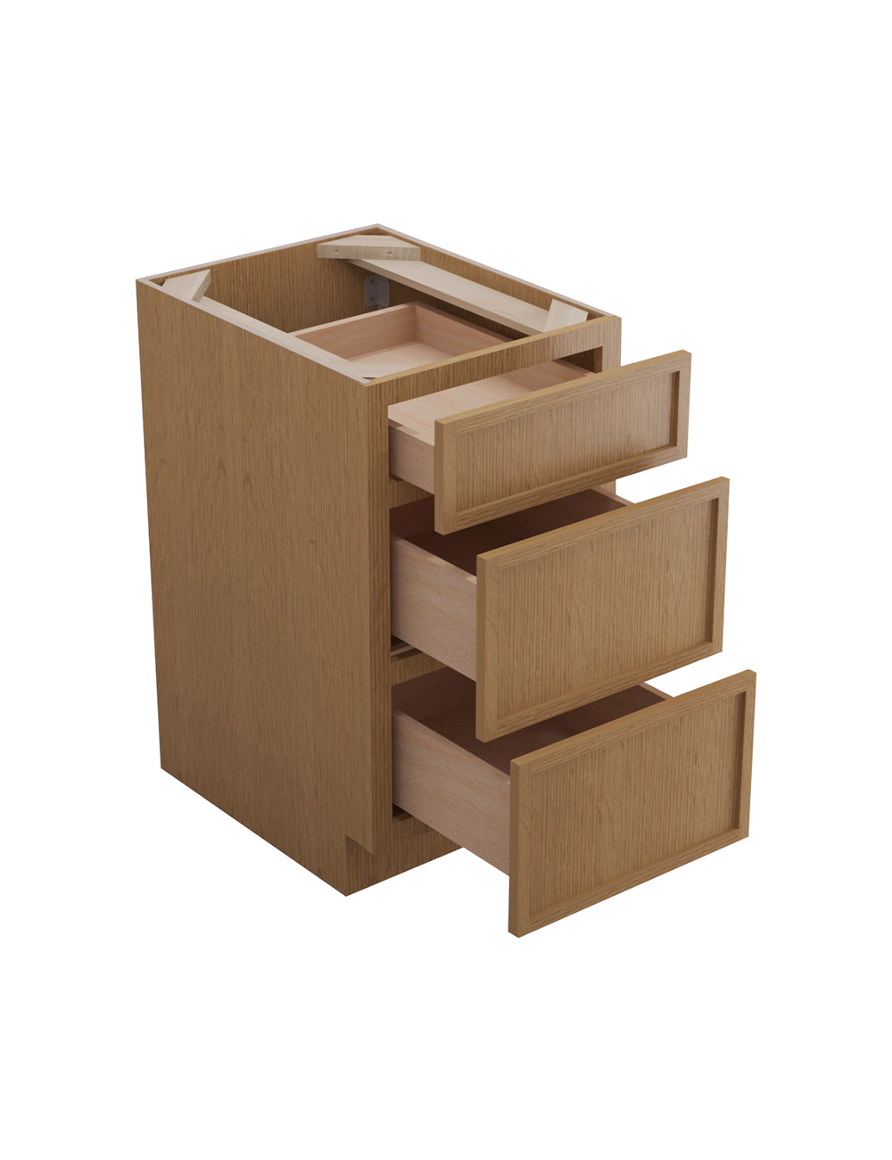 PH-DB18(3): Petit Oak Shaker 18″ 3 Drawer Base Cabinet