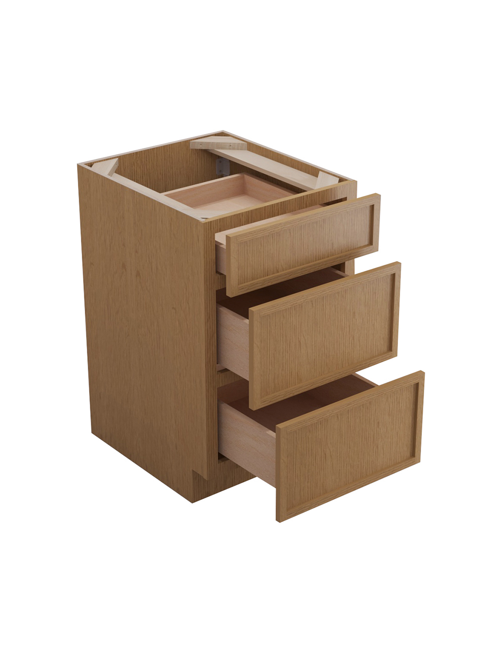 PH-DB21(3): Petit Oak Shaker 21″ 3 Drawer Base Cabinet