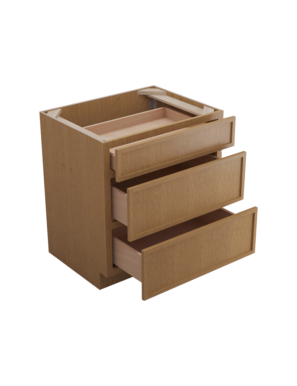 PH-DB30(3): Petit Oak Shaker 30″ 3 Drawer Base Cabinet