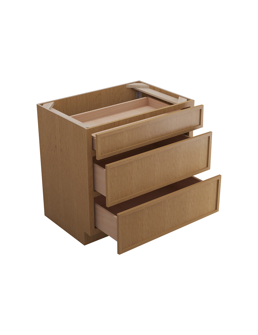 PH-DB36(3): Petit Oak Shaker 36″ 3 Drawer Base Cabinet