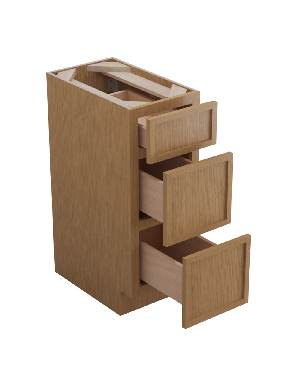 PH-SVB1221-34-1/2″: Petit Oak Shaker 12″ Three Drawer Base vanity