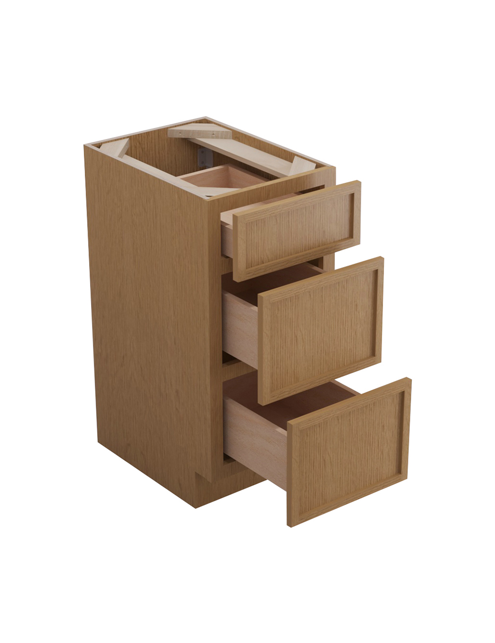 PH-SVB1521-34-1/2″: Petit Oak Shaker 15″ Three Drawer Base vanity