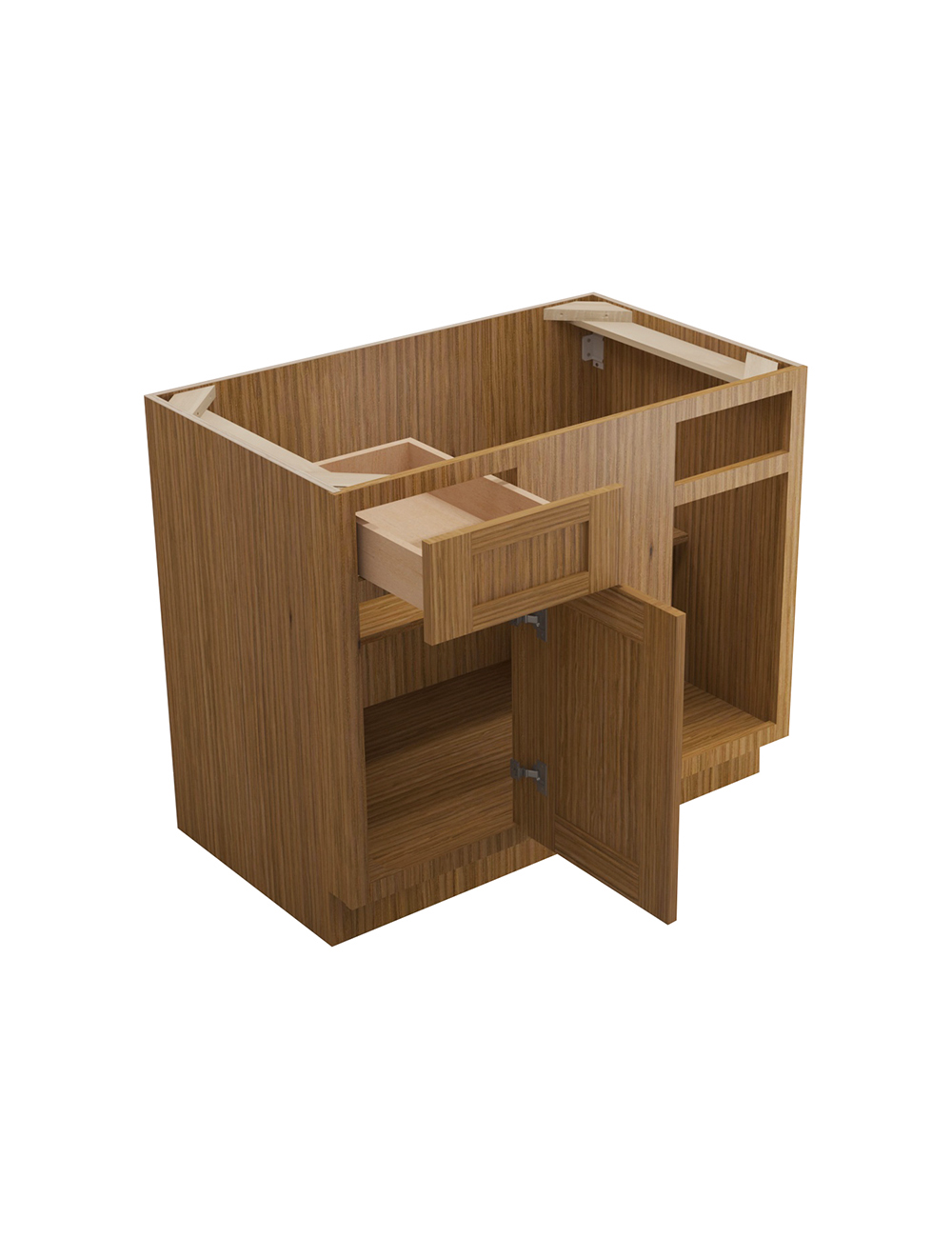 AR-BBLC42/45-39″ W: Woodland Brown Shaker 42″ 1 Drawer 1 Door Blind Corner Base Cabinet