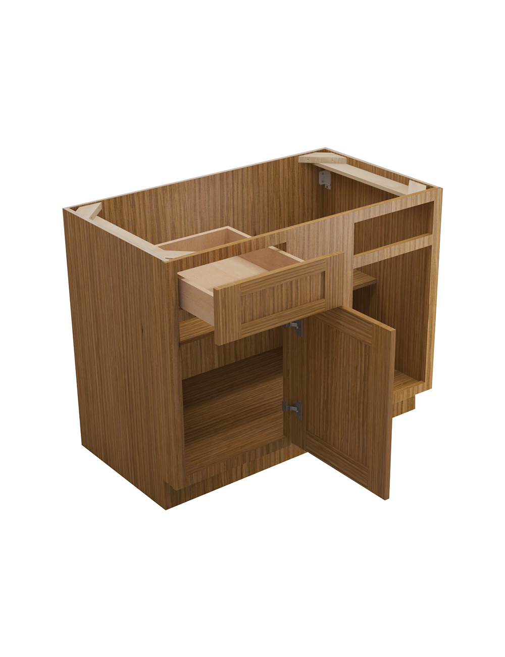 AR-BBLC45/48-42″ W: Woodland Brown Shaker 45″ 1 Drawer 1 Door Blind Corner Base Cabinet