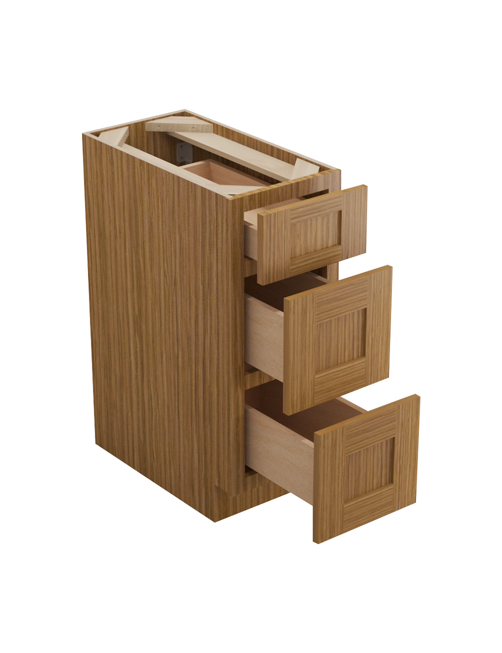AR-DB12(3): Woodland Brown Shaker 12″ 3 Drawer Base Cabinet