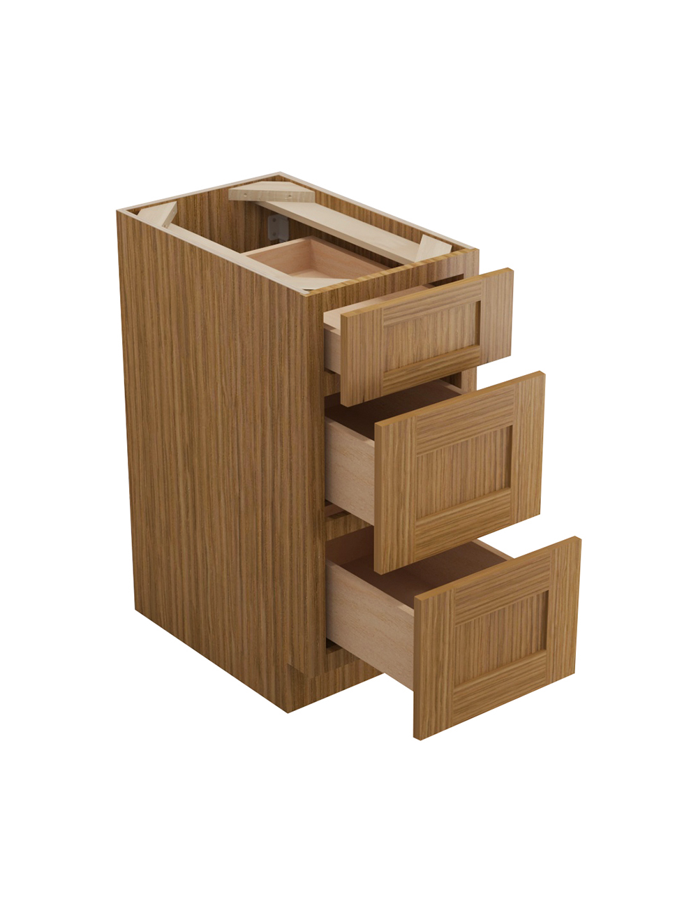 AR-DB15(3): Woodland Brown Shaker 15″ 3 Drawer Base Cabinet