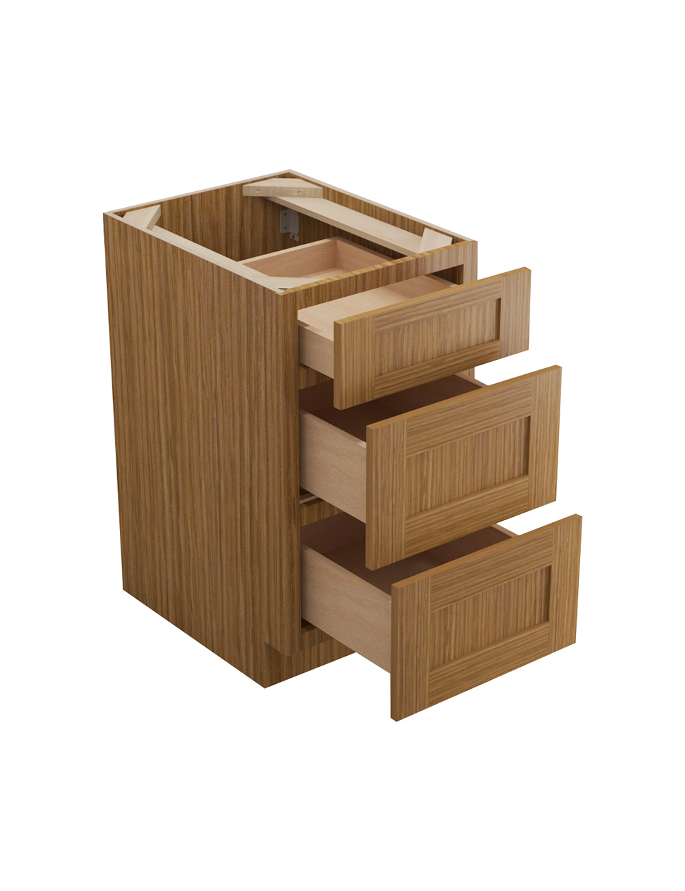AR-DB18(3): Woodland Brown Shaker 18″ 3 Drawer Base Cabinet