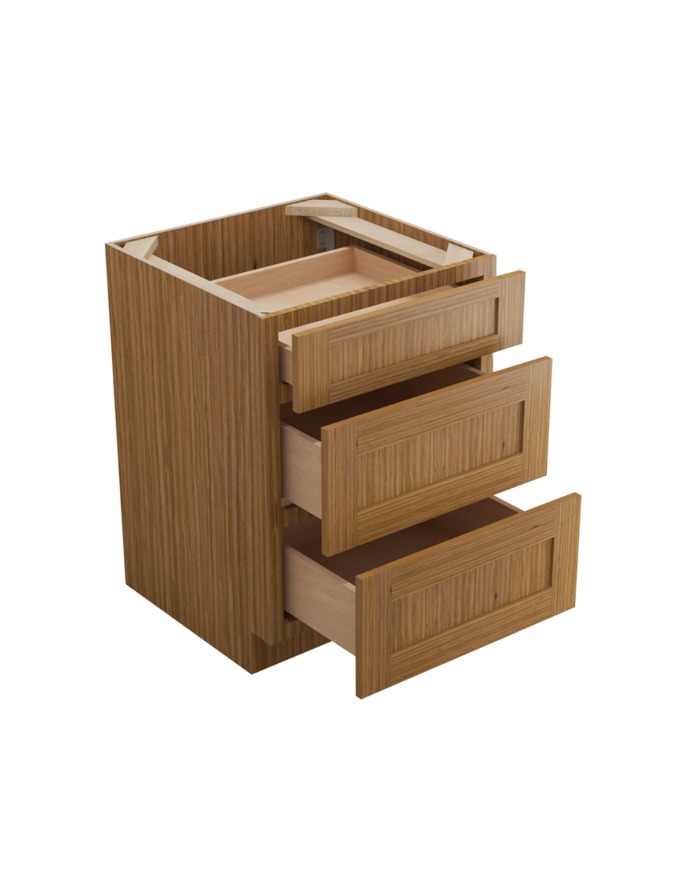 AR-DB24(3): Woodland Brown Shaker 24″ 3 Drawer Base Cabinet