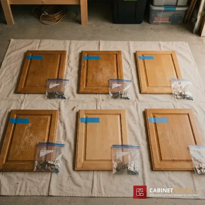 Numbered Cabinet Doors With Labeled Hardware Bags