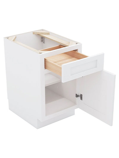 AW-B18: Ice White Shaker 18″ 1 Drawer 1 Door Base Cabinet