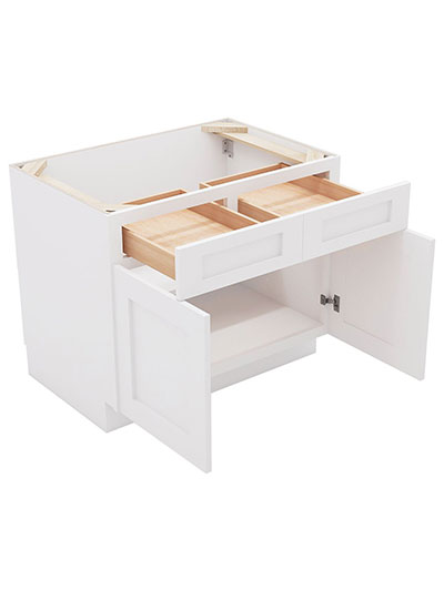 AW-B36B: Ice White Shaker 36″ 2 Drawer 2 Door Base Cabinet