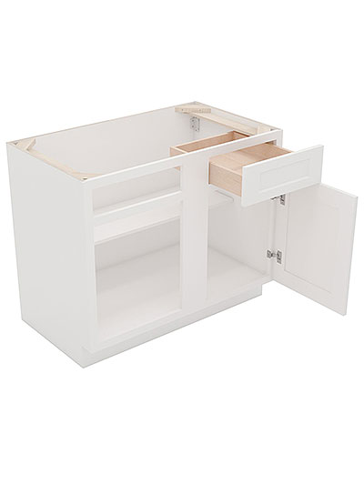AW-BBLC45/48-42″ W: Ice White Shaker 45″ 1 Drawer 1 Door Blind Corner Base Cabinet