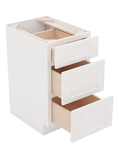 AW-DB15(3): Ice White Shaker 15″ 3 Drawer Base Cabinet
