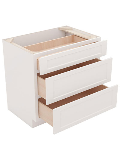 AW-DB36(3): Ice White Shaker 36″ 3 Drawer Base Cabinet